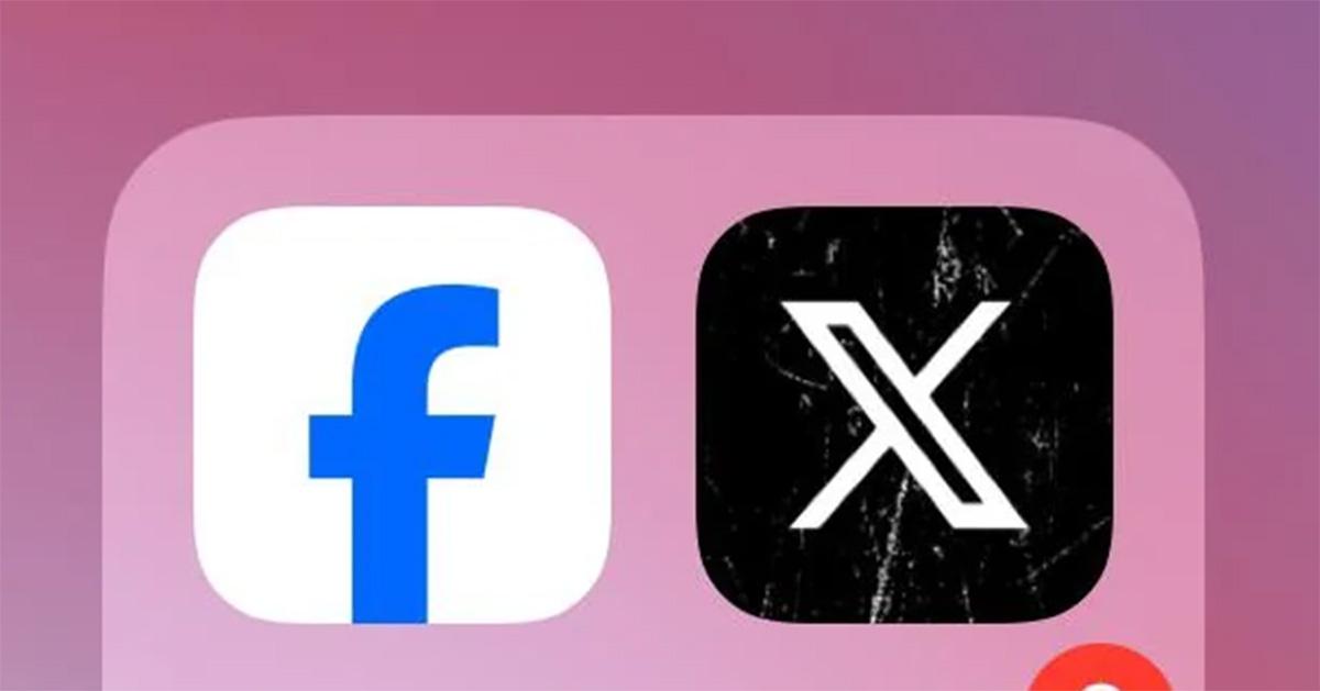 An inverted Facebook logo next to the X app. 