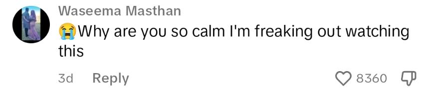 A commenter asking how the OP is so calm because they're freaking out watching the video