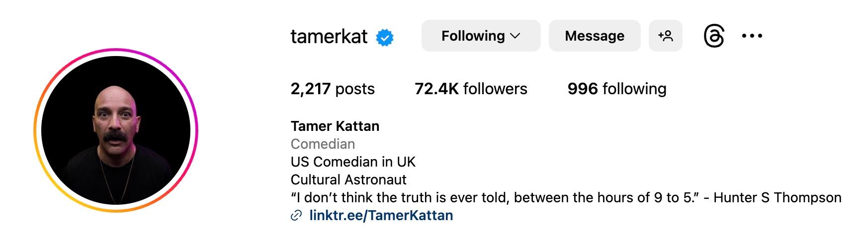 Tamer Kattan's Instagram header