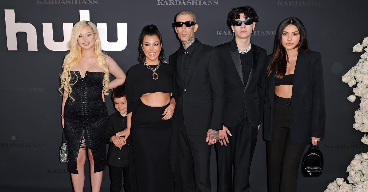 The Barker-Kardashian family L-R: Alabama Barker, Reign Disick, Kourtney Kardashian, Travis Barker, Landon Barker, Atiana de la Hoya.