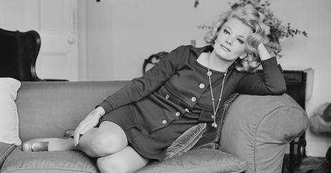 Gena Rowlands laying on a couch in 1968.