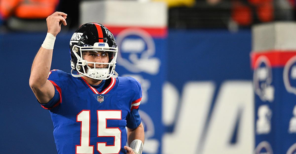 Tommy DeVito celebrating during a game against the New York Giants. 