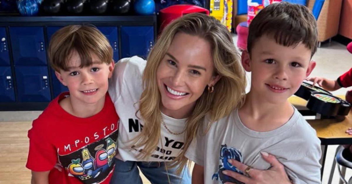 Meghan King and her two sons at the bowling alley.