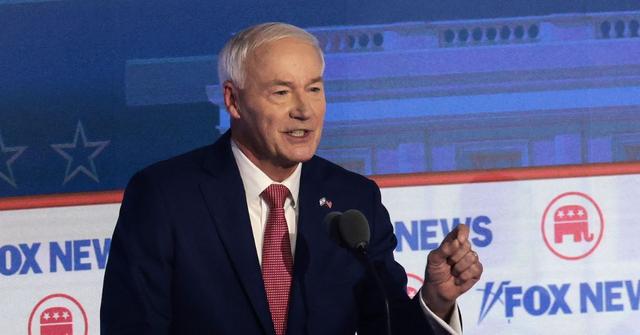 Asa Hutchinson in the Republican primary debate in August 2023.
