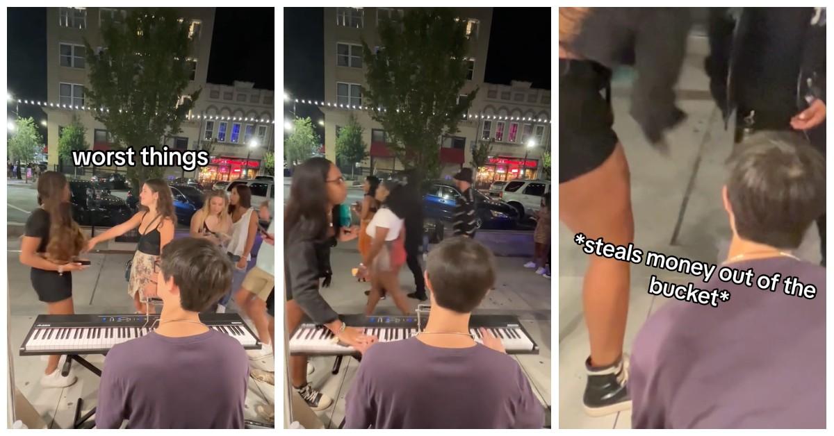 A woman vandalized a piano and stole money from the pianist