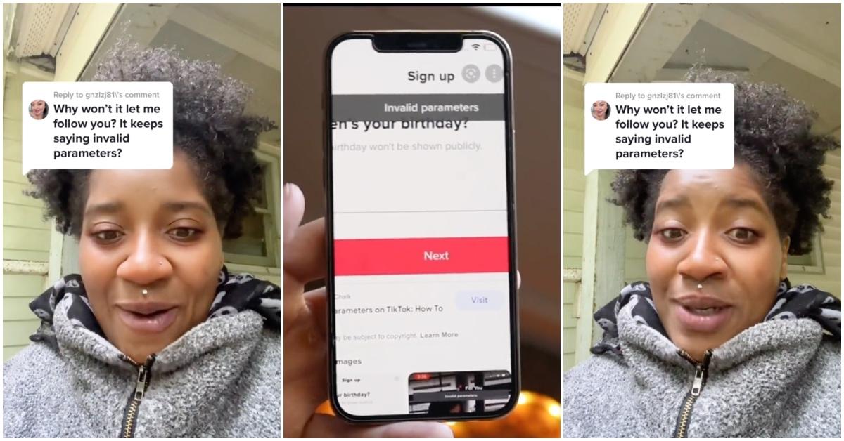 Woman addresses comment about invalid parameters showing up on TikTok.