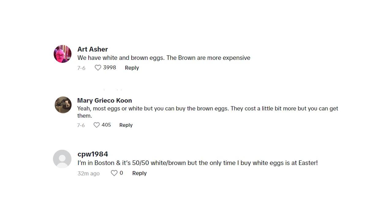 Commenters explaining that the U.S. has white and brown eggs