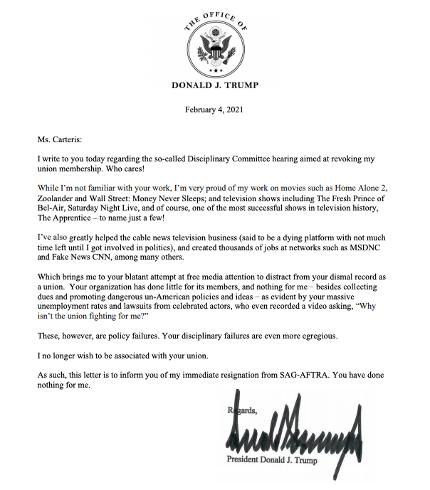 Trump Resignation Letter