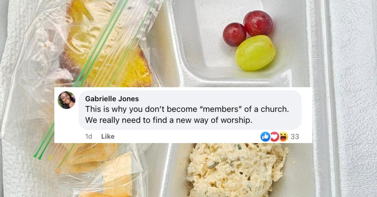 Three grabs, potato salad, cake, and crackers on a plate served at a funeral repass.