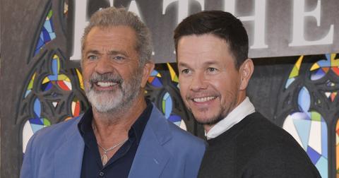 Mel Gibson and Mark Wahlberg at Columbia Pictures' "Father Stu" photo call on April 1, 2022