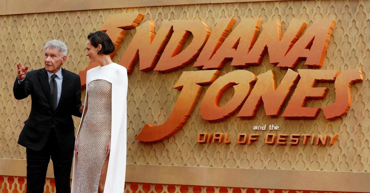 Harrison Ford and Phoebe Waller-Bridge attend the "Indiana Jones And The Dial Of Destiny" UK Premiere at Cineworld Leicester Square on June 26, 2023 in London, England. 