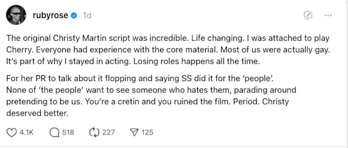 ruby rose comment sydney sweeney