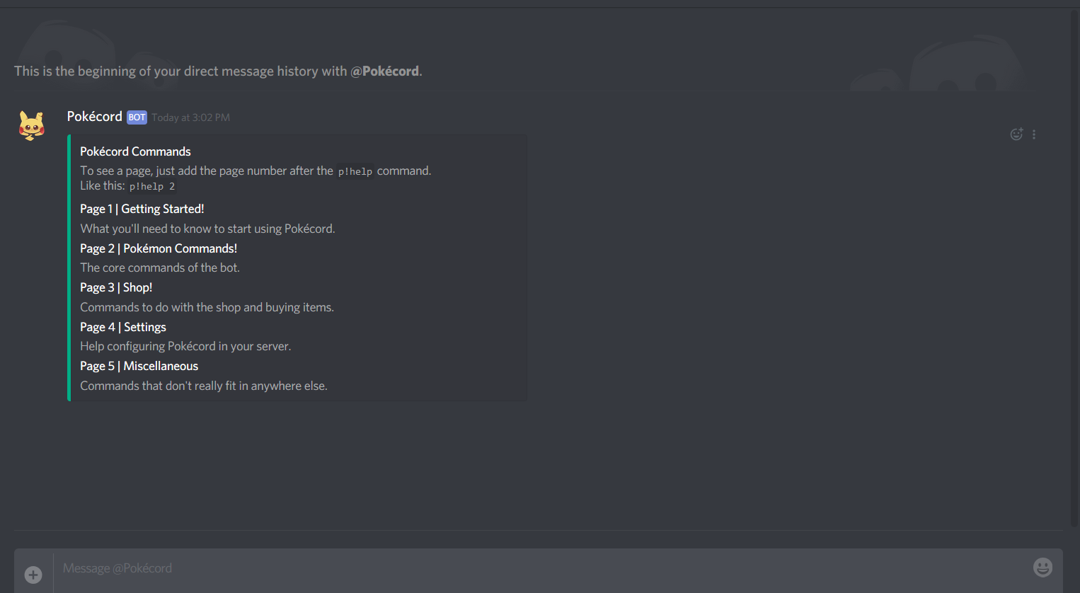 Pokecord bot discord команды