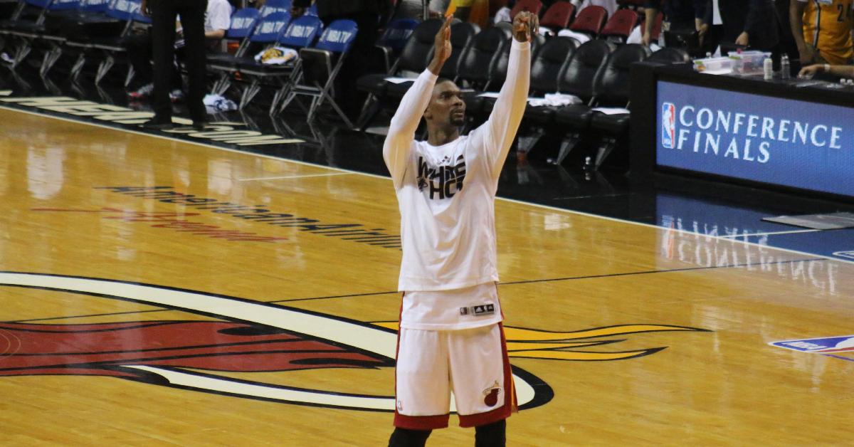 Chris Bosh shoots the ball before a Miami Heat game.