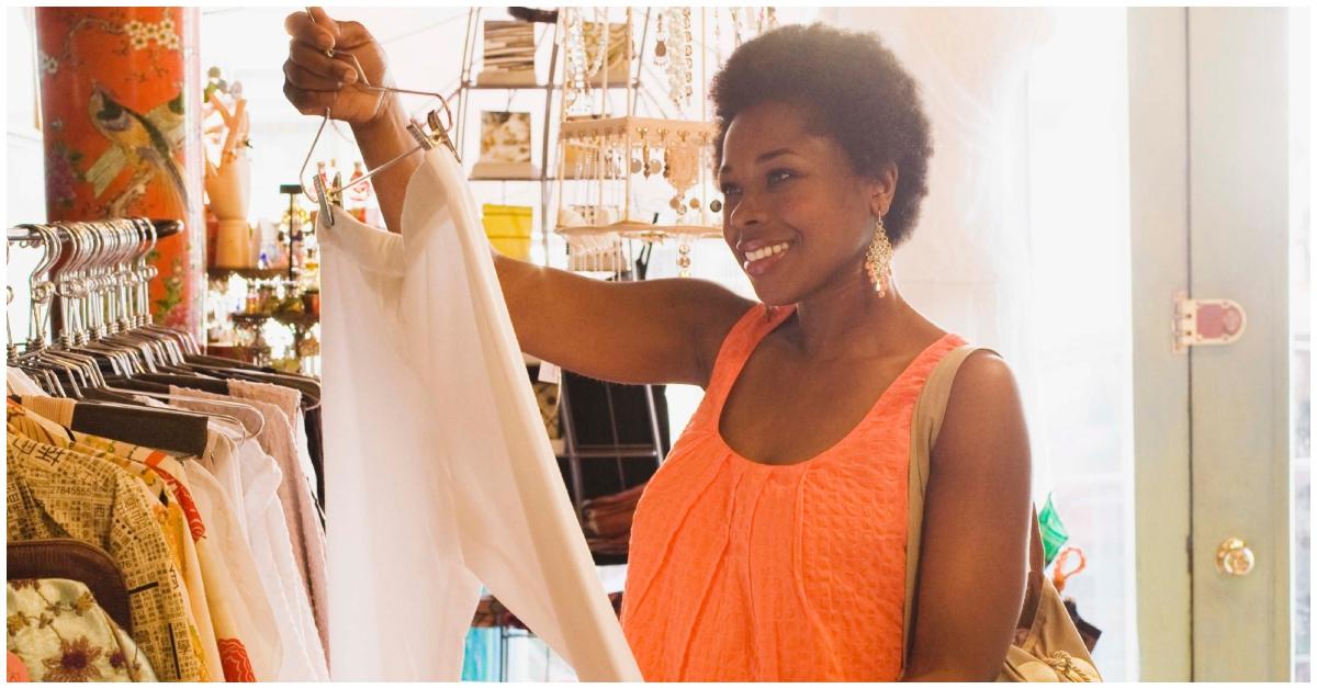 A woman smiling while shopping