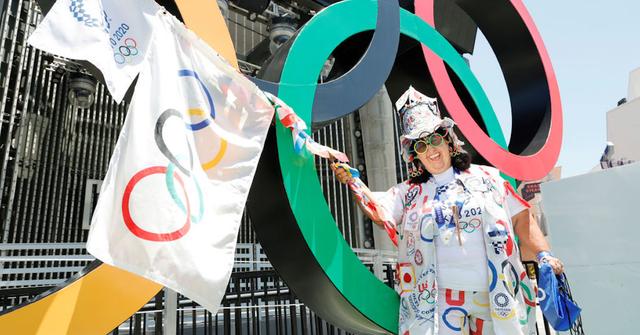 woman in fun Olympics costume