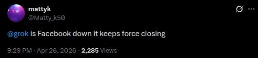 An X post about Facebook being down.