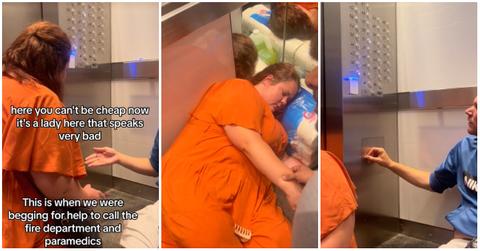 woman passes out in stuck elevator