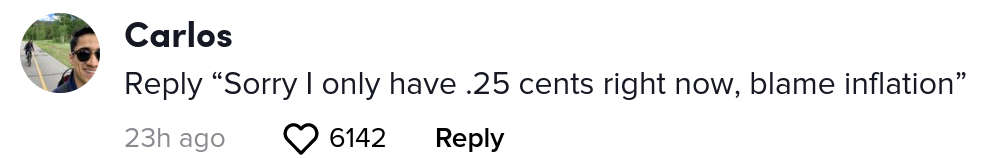 Comment on a viral post about a woman asking her friend for $2 in gas after giving him a ride.