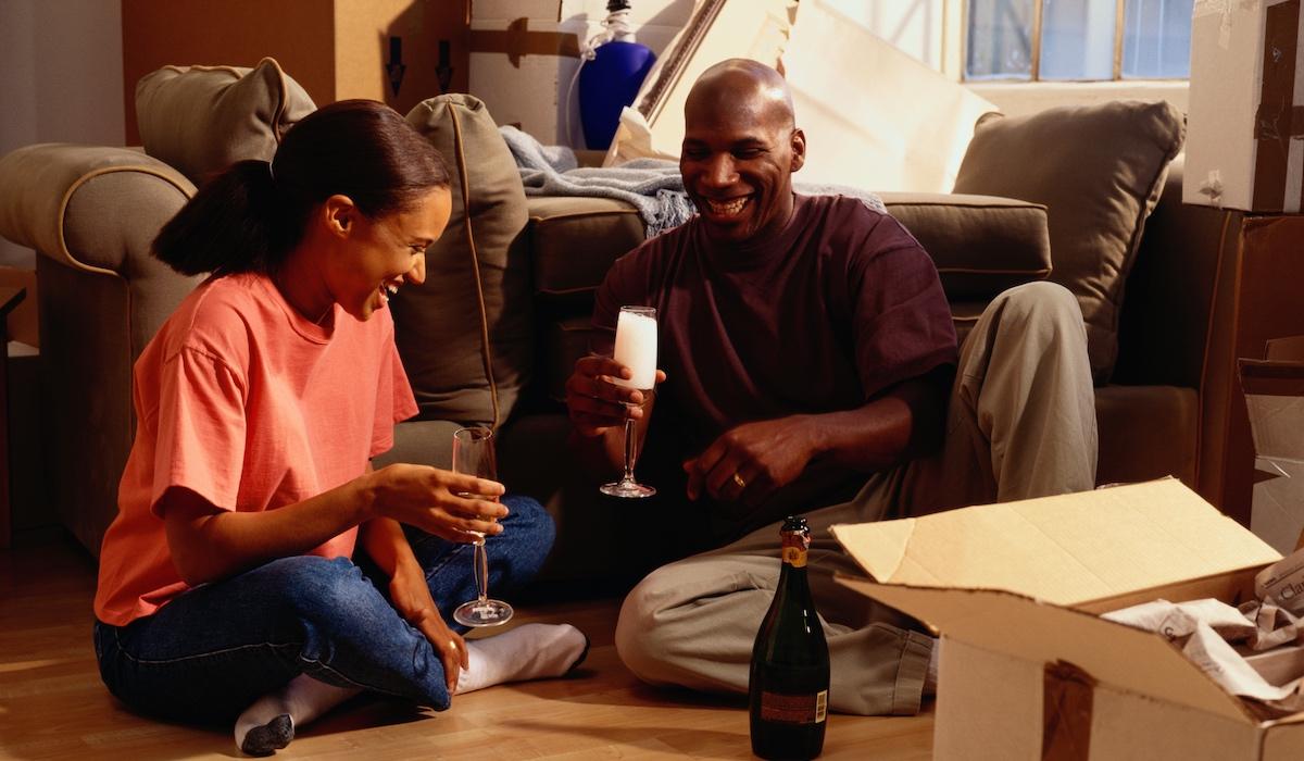 A couple enjoying champagne