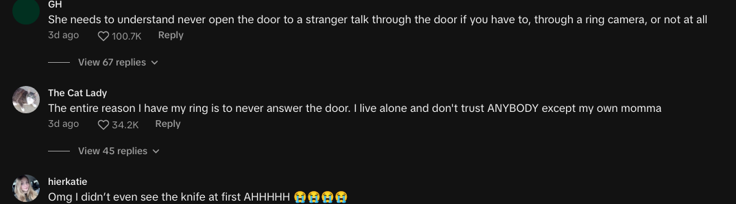 stranger asks for ride doorbell video camera knife