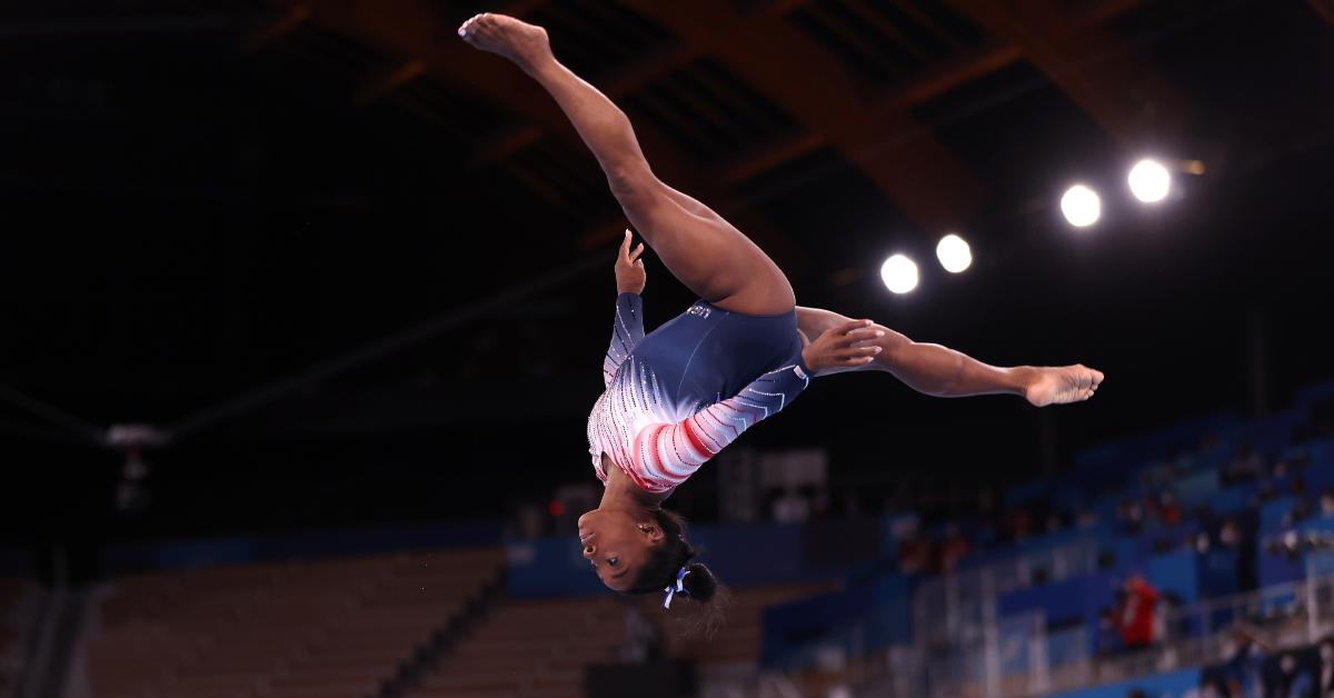 Simone Biles competes in the Women's Balance Beam Final at the Tokyo 2020 Olympics on August 3, 2021.