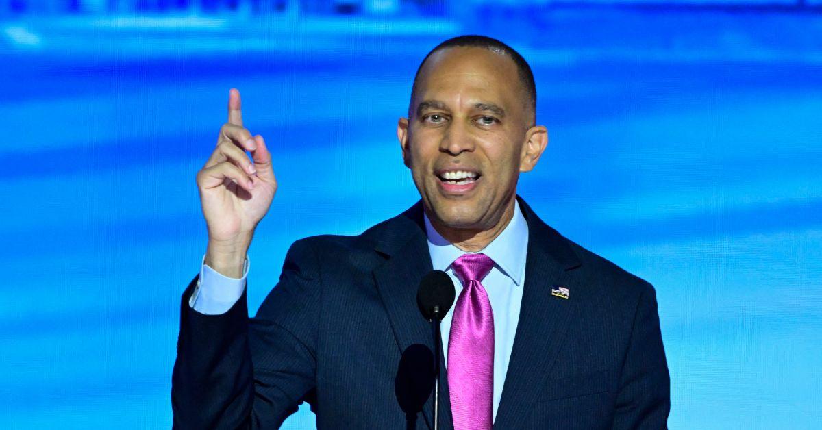 Hakeem Jeffries speaking at the 2024 DNC. 