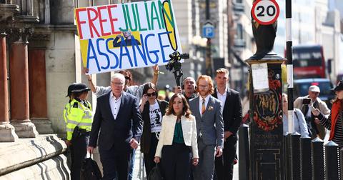 Stella Assange marching with protesters to free Julian Assange.