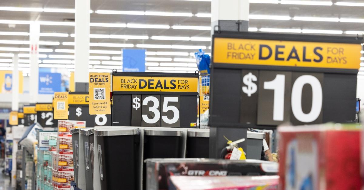 Walmart store black and yellow rollback signs.
