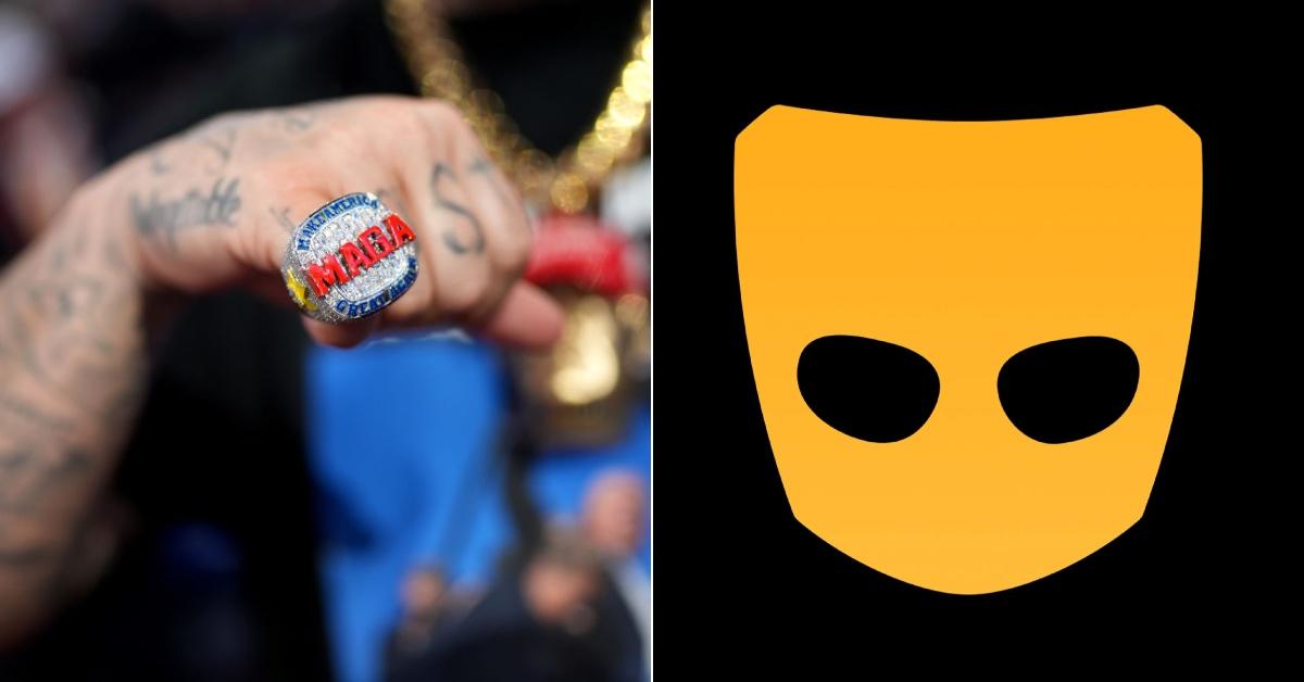 A MAGA ring from the RNC next to the Grindr Logo