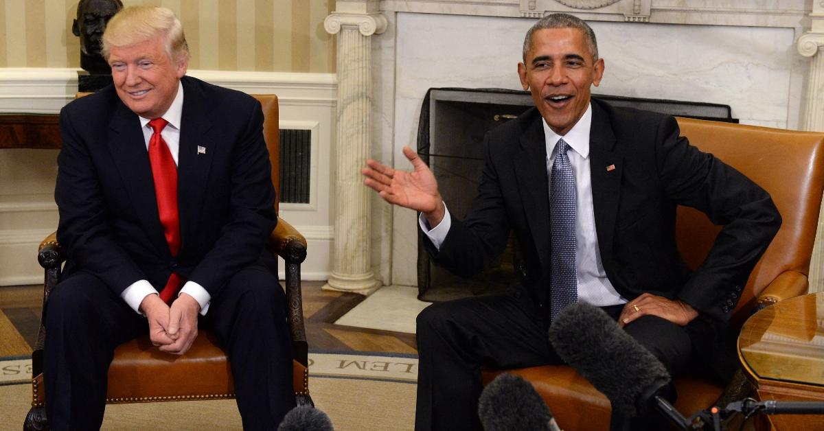 Barack Obama (R) with Donald Trump (L) in 2017