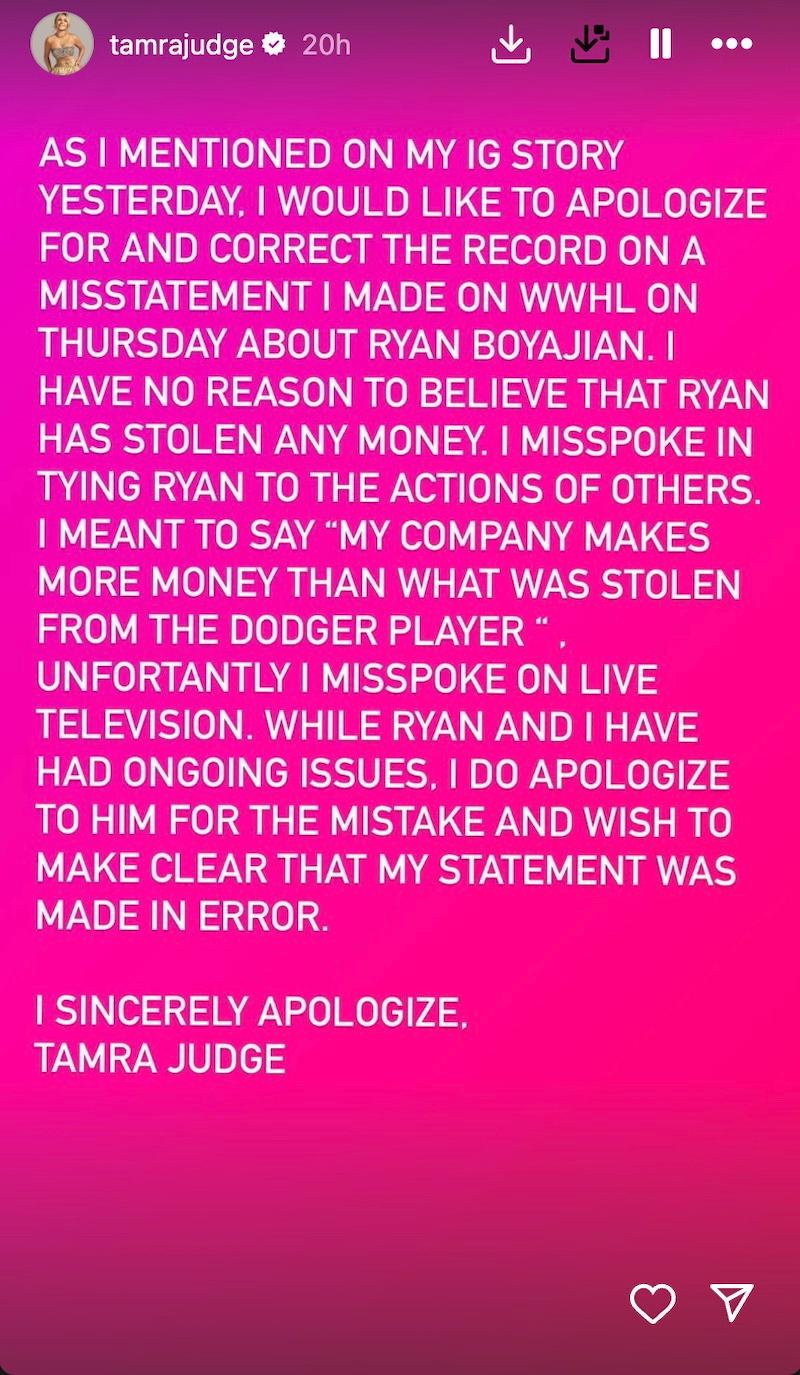 tamra judge apology