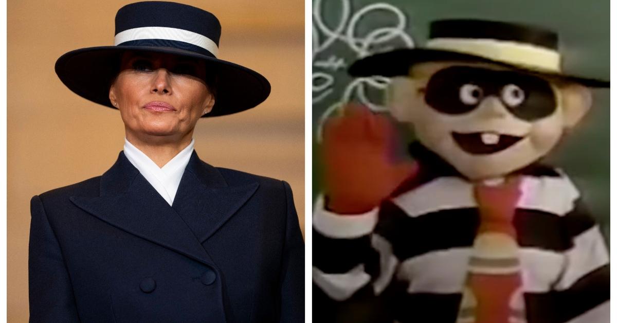 (L-R): Melania Trump at the inauguration; The Hamburglar