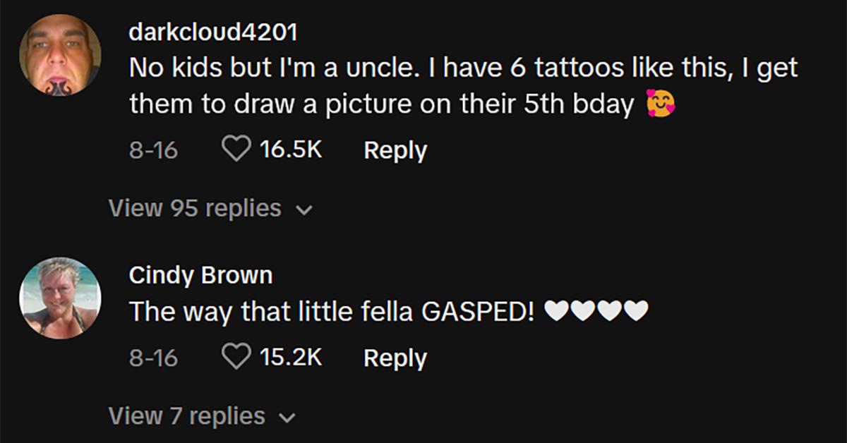 Commenters react to the dad getting a tattoo of his son's drawing