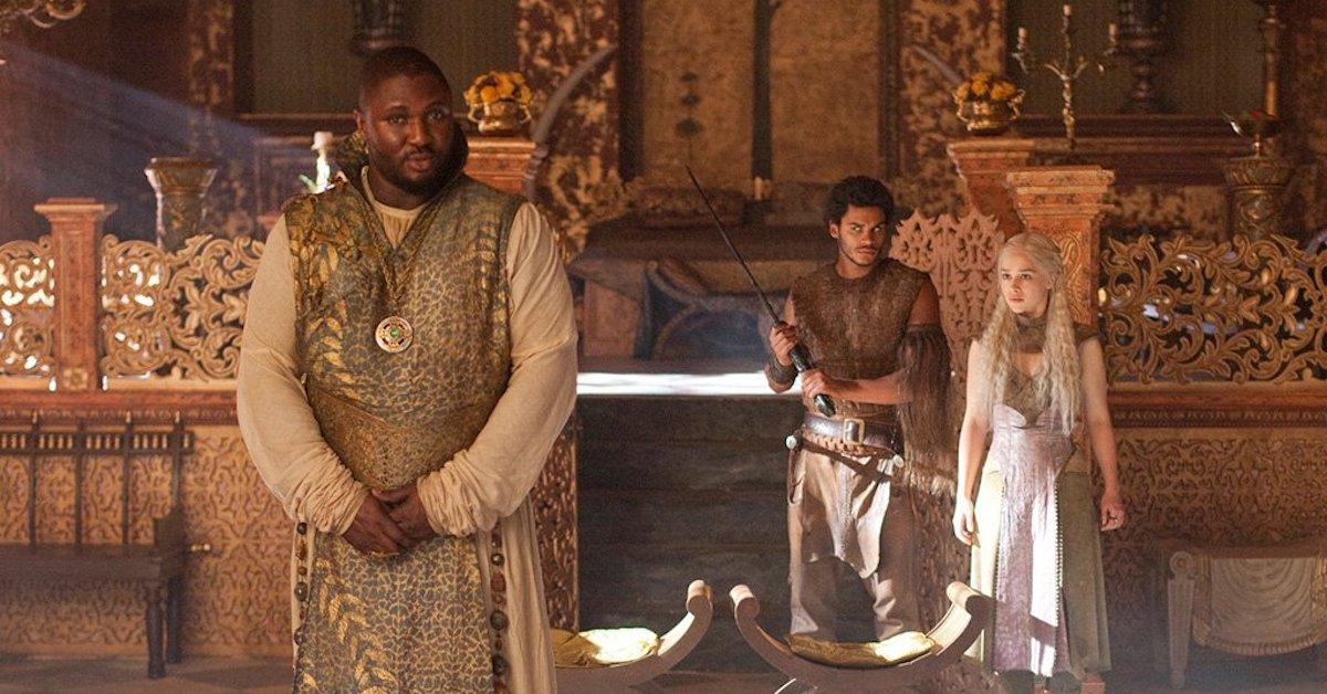 Nonso Anozie as Xaro and Emilia Clarke as Daenerys in 'Game of Thrones'