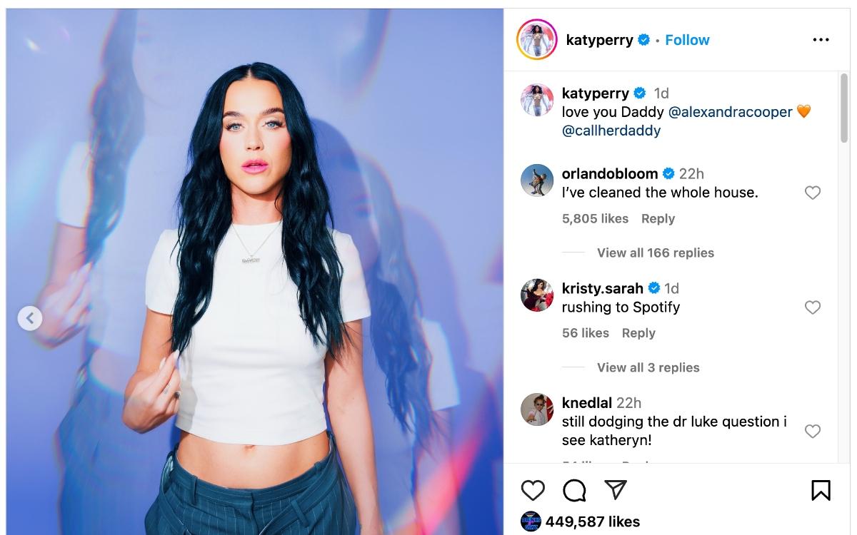 Katy Perry Call Her Daddy Orlando Bloom Instagram comment