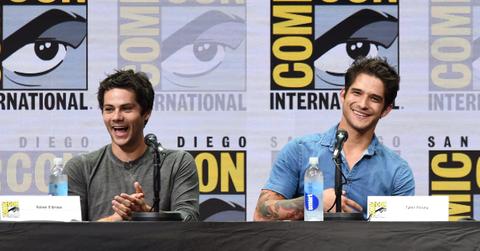 Actors Dylan O'Brien (L) and Tyler Posey speak onstage at the "Teen Wolf" panel during Comic-Con International