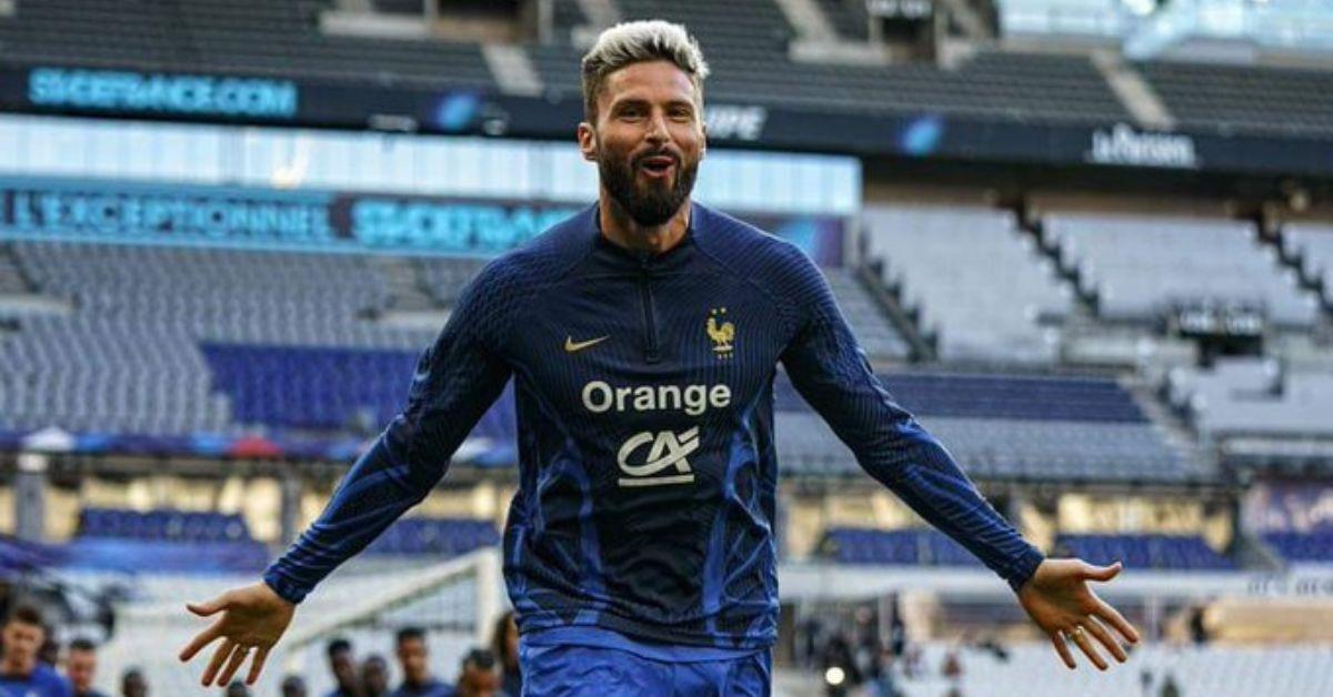 World Cup champion Olivier Giroud in the middle of a game.