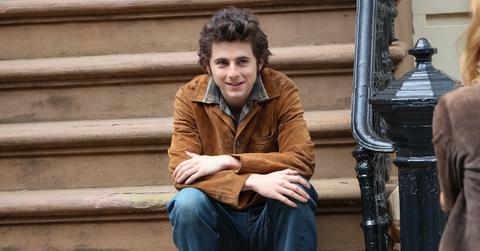 Timothee Chalamet is seen on the movie set of 'A Complete Unknown' on June 11, 2024 in Hoboken, New Jersey