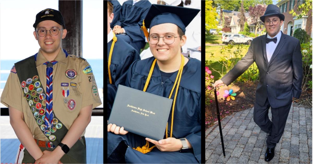 Jerry Ballas in a Boy Scouts uniform, at his graduation, and in a suit