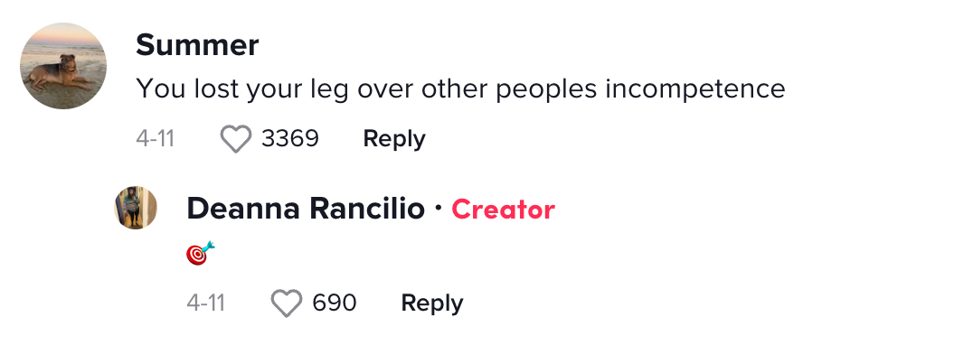 A commenter on Deanna Rancillo's TikTok