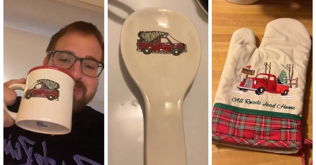 Little red truck hauling Christmas tree TikTok