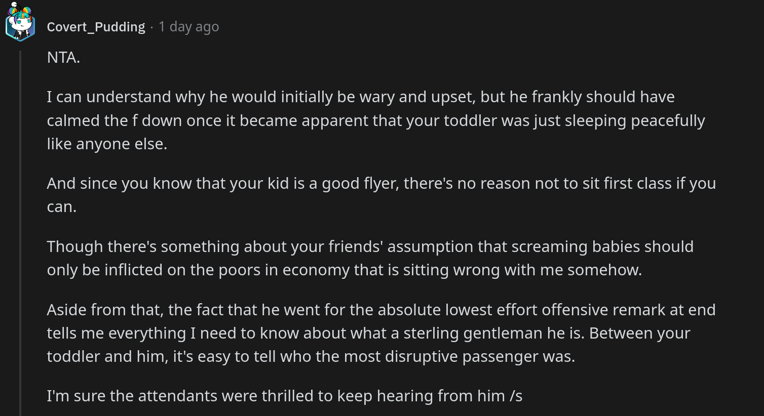 first class passenger angry at toddler