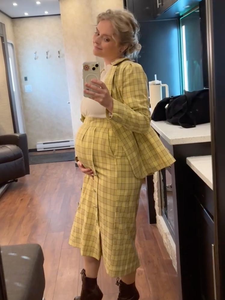 A pregnant Andrea Brooks while filming Season 12 of 'When Calls the Heart'