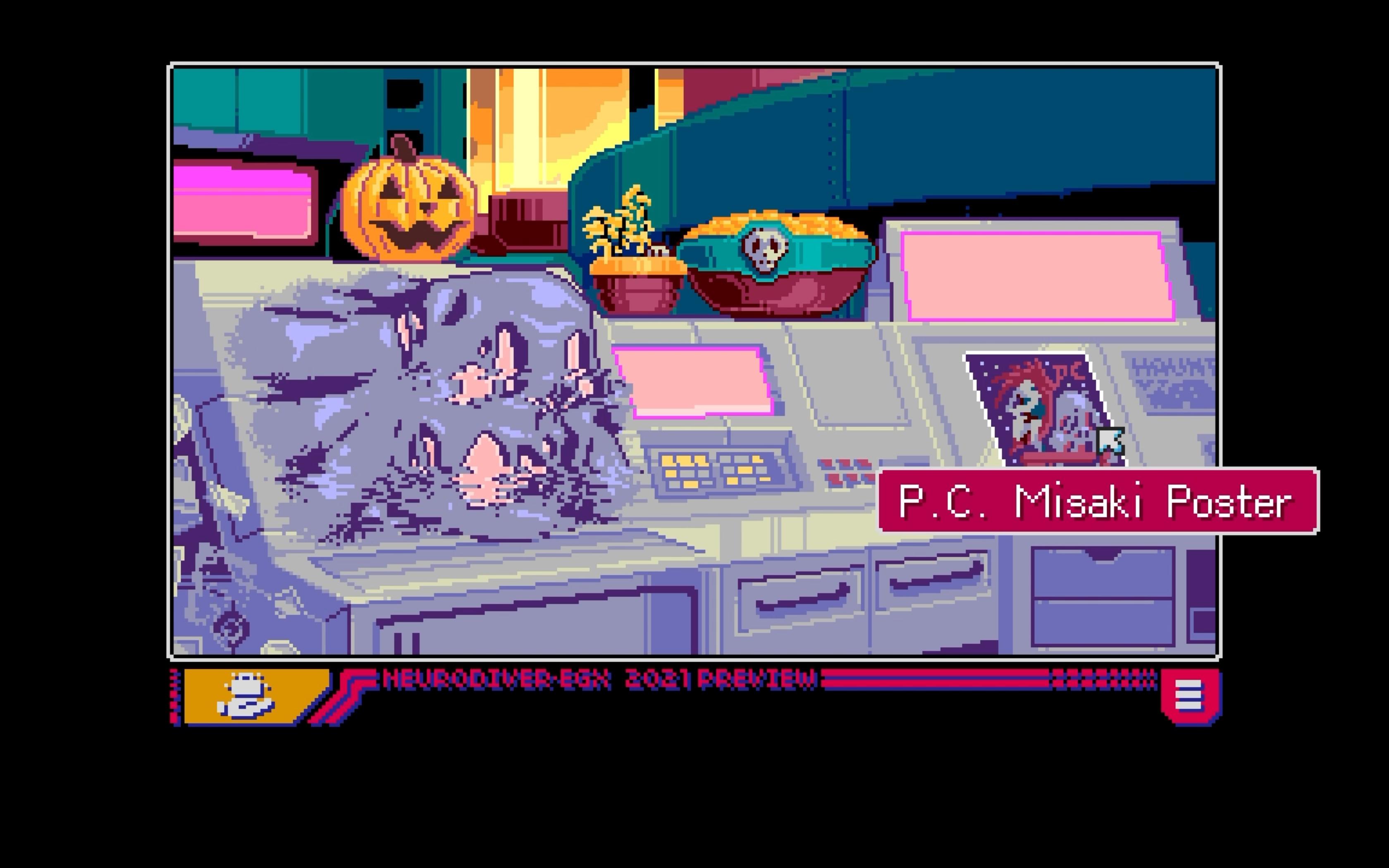 Read Only Memories: Neurodiver Image of Harold's computer screen covered by a psychic anomaly. 