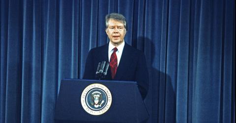 Jimmy Carter speaking at a press conference.