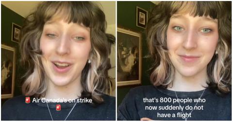 (l-r): A woman describing her Air Canada experience on TikTok