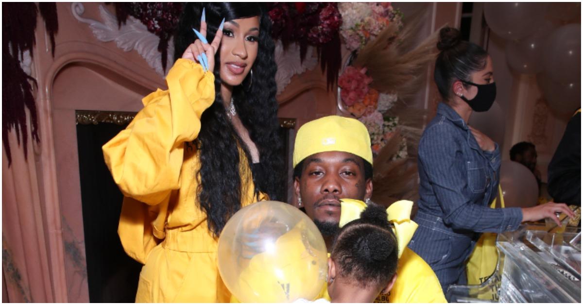 Cardi B with her husband Offset and their daughter Kulture Kiari at an event. 