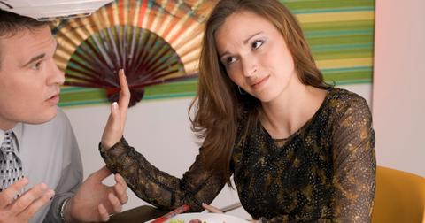 Woman angry with partner at dinner