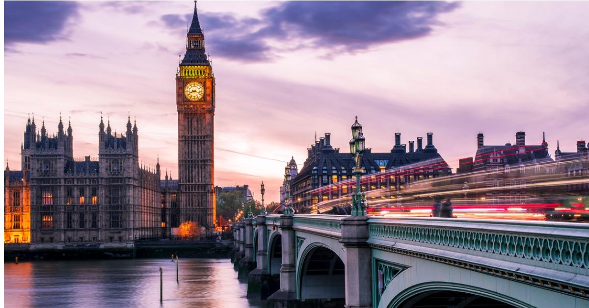 big ben at night with car light trails picture id